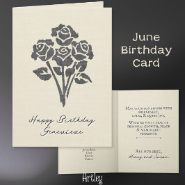 Elegante gestempelte Rose June Birth Blume Linen Karte