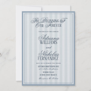 Elegante gestreifte blaue Hochzeitseinladung Einladung
