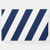 Elegante, gestreifte Hochzeit - Navy Blue, White Gästebuch (Rückseite)