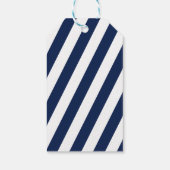 Elegante, gestreifte Hochzeit - Navy Blue, White Geschenkanhänger (Rückseite)