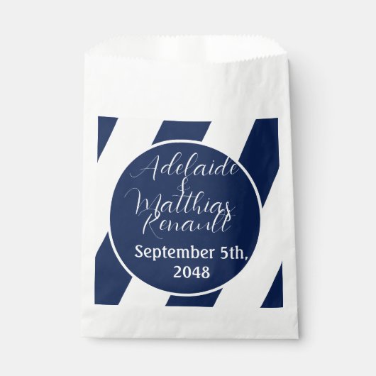 Elegante, gestreifte Hochzeit - Navy Blue, White Geschenktütchen (Vorderseite)