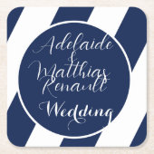 Elegante, gestreifte Hochzeit - Navy Blue, White Rechteckiger Pappuntersetzer (Vorderseite)