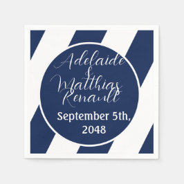 Elegante, gestreifte Hochzeit - Navy Blue, White Serviette