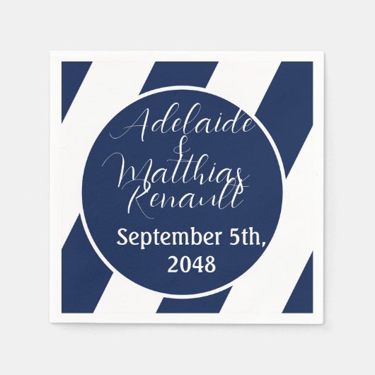 Elegante, gestreifte Hochzeit - Navy Blue, White Serviette (Vorderseite)