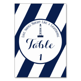 Elegante, gestreifte Hochzeit - Navy Blue, White Tischnummer