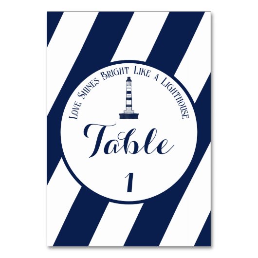 Elegante, gestreifte Hochzeit - Navy Blue, White Tischnummer (Vorderseite)