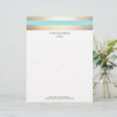 Elegante gestreifte IMITATE Gold Türkis Blau Briefbogen (Stehend Vorderseite)