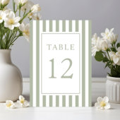 Elegante gestreifte Salbeigrüne Hochzeit Tischnummer