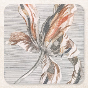 Elegante gestreifte Tulpe Antike Blumenradierung Rechteckiger Pappuntersetzer