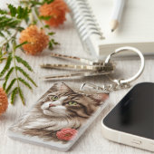 Elegante Getigerte Katze Schlüsselanhänger (Vorderseite rechts)