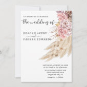 Elegante, getrocknete Pampas-Grasblütenhochzeit Einladung (Vorderseite)