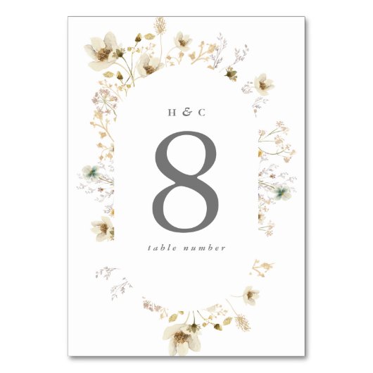 Elegante getrocknete Wildblume Pampas Floral BOHO Tischnummer (Vorderseite)