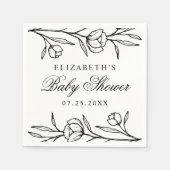 Elegante gezeichnete Black Floral Baby-Dusche Serviette (Vorderseite)