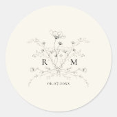Elegante gezeichnete rustikale Hochzeit Runder Aufkleber (Vorderseite)