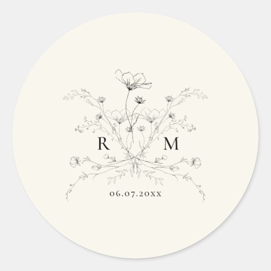 Elegante gezeichnete rustikale Hochzeit Runder Aufkleber (Vorderseite)
