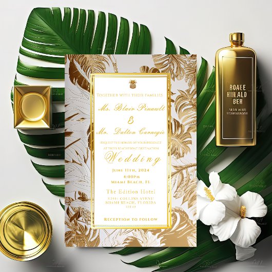 Elegante Gilded Gold Monstera Einladung