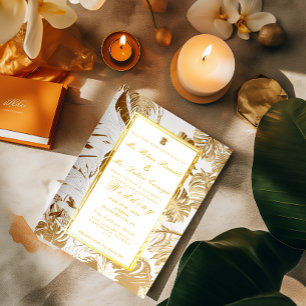 Elegante Gilded Gold Monstera Einladung