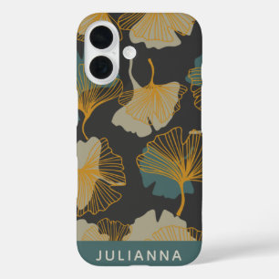 Elegante Ginkgo Blätter Muster Herbst Personalisie iPhone 16 Hülle