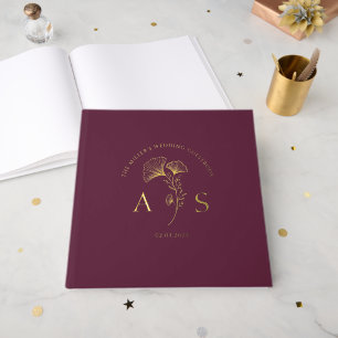 Elegante Ginkgo-Blätter Weinbeere Hochzeit Folie Gästebuch