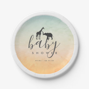 Elegante Giraffe-Elefanten-Baby-Party Pappteller
