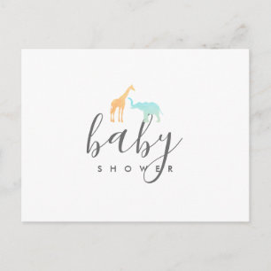 Elegante Giraffe-Elefanten-Baby-Shower-Einladung Einladungspostkarte