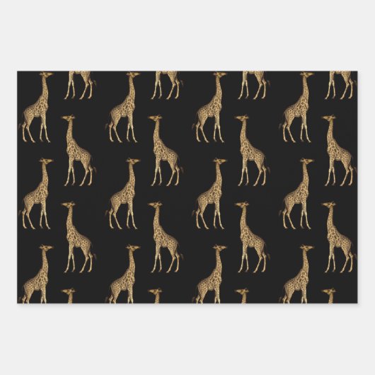 Elegante Giraffe Print Black & Gold Geschenkpapier Set (Vorderseite 2)