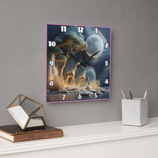 Elegante Giraffen unter dem sonnigen afrikanischen Quadratische Wanduhr (Büro)