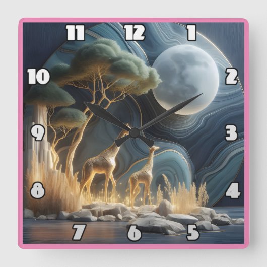 Elegante Giraffen unter dem sonnigen afrikanischen Quadratische Wanduhr (Vorderseite)