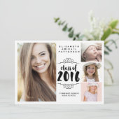 Elegante Girl 4 Foto Black & White Abschluss Einladung (Stehend Vorderseite)