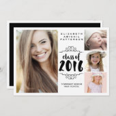 Elegante Girl 4 Foto Black & White Abschluss Einladung (Vorne/Hinten)