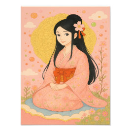 Elegante Girl in Kimono - Japanischer Stil Fotodruck