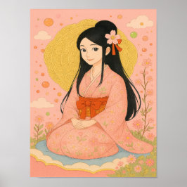 Elegante Girl in Kimono - Japanischer Stil Poster