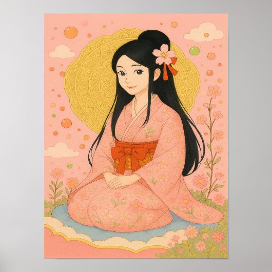 Elegante Girl in Kimono - Japanischer Stil Poster (Vorne)