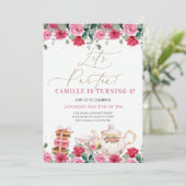 Elegante Girl Pink Flora Party Geburtstag Einladung (Stehend Vorderseite)