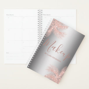Elegante Girl-Rose Gold Glitzer Silberpalme Make-u Planer