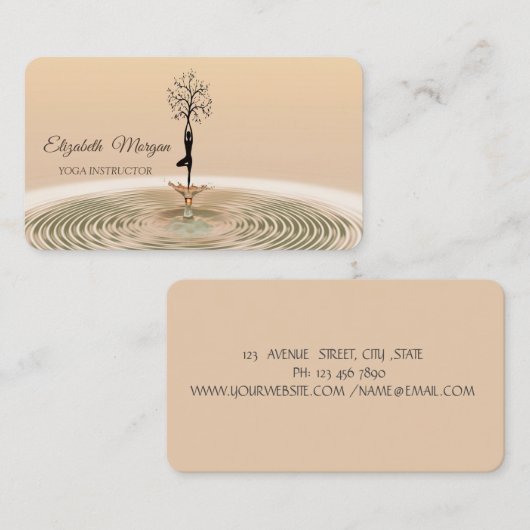 Elegante Girl Tree Yoga Instructor Business Card Visitenkarte (Vorne/Hinten)