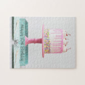 Elegante Girls Pink Cherries Sprinkle Birthday Cak Puzzle (Horizontal)