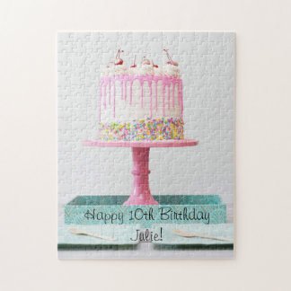 Elegante Girls Pink Cherries Sprinkle Birthday Cak Puzzle