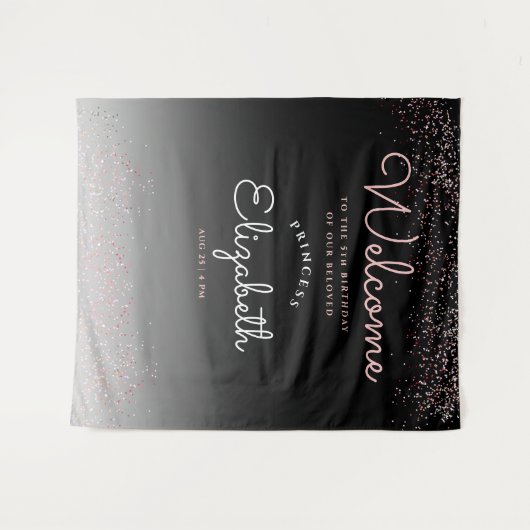 Elegante Girly Black Gradient Pastel Pink Script Wandteppich (Vorderseite (Horizontal))