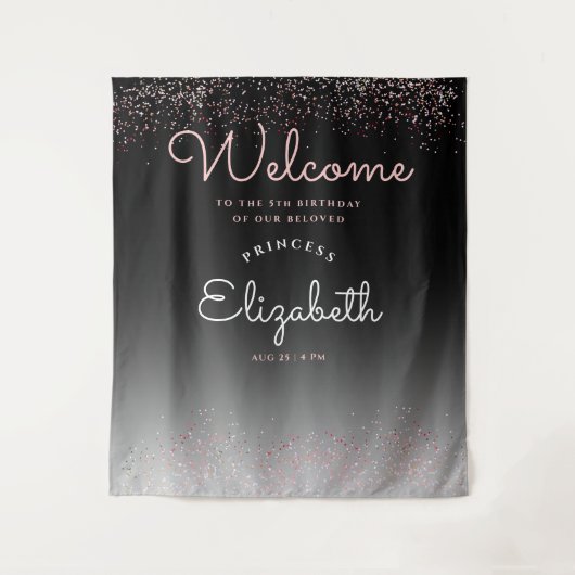 Elegante Girly Black Gradient Pastel Pink Script Wandteppich (Vorderseite)