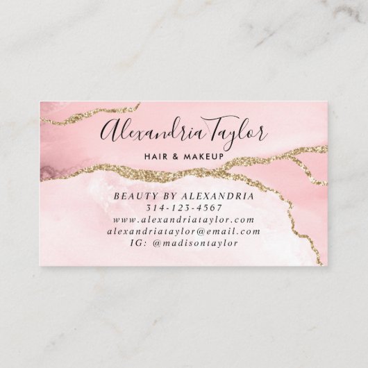 Elegante Girly Blush Pink Gold Glitzer Marmorroute Visitenkarte (Rückseite)