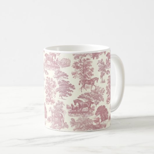 Elegante Girly Chic Rosa Pferde Wandern Kaffeetasse (VorderseiteRechts)