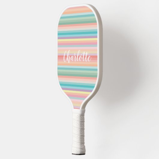 Elegante Girly Pastel Rainbow Stripes Personalisie Pickleball Schläger (Links)