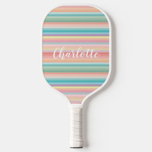 Elegante Girly Pastel Rainbow Stripes Personalisie Pickleball Schläger (Vorderseite)