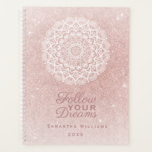 Elegante Girly Personalisierte Rose Gold Glitzer Planer