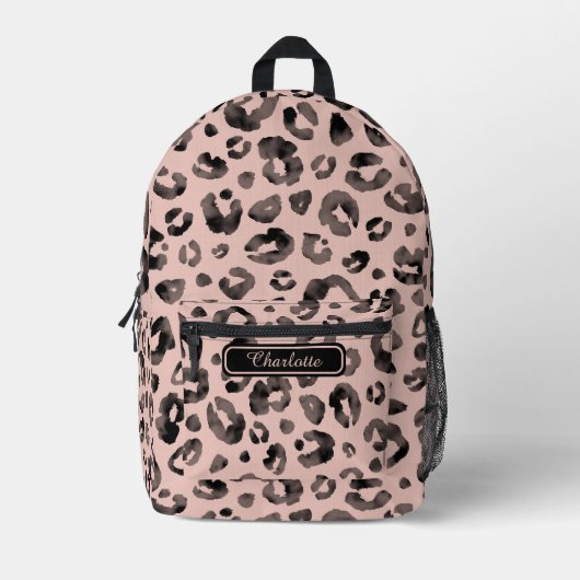 Elegante Girly Rose Gold Black Leopard Print Cool Bedruckter Rucksack (Vorderseite)