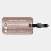 Elegante Girly Rose Gold Brushed Metal Mit Monogra Gepäckanhänger (Rückseite horizontal)