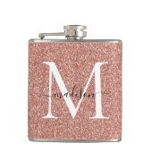 Elegante Girly Rose Gold Glitzer Sparkle Monogramm Flachmann (Vorderseite)