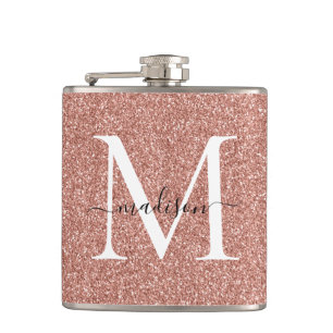 Elegante Girly Rose Gold Glitzer Sparkle Monogramm Flachmann