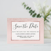 Elegante Girly Rose Gold Pink Glitzer Ombre Save The Date (Stehend Vorderseite)